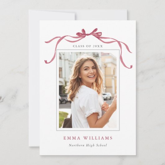 Simple Deep Blush Ribbon Bow Graduation  Aankondiging (Voorkant)