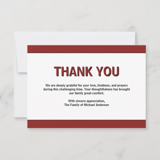 Simple Deep Burgundy Traditional Sympathy Funeral Bedankkaart (Voorkant)
