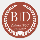 Simple Deep Burnt Sienna Monogram Wedding Ronde Sticker (Voorkant)