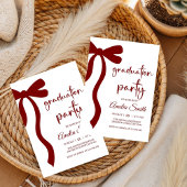 Simple  Deep Red Bow graduation party invitation Kaart