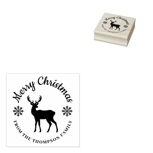 Simple Deer And Snowflakes Custom Name Christmas Rubberstempel (Gestempeld)