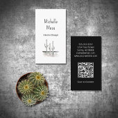 Simple Desert Cactus QR code Zwart Wit Visitekaartje