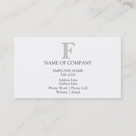 Simple Designer Monogram Sjabloon Black Grey Grey Visitekaartje (Voorkant)