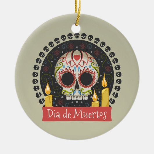 Simple Dia de Muertos Skull & Candles Ornament (Voorkant)
