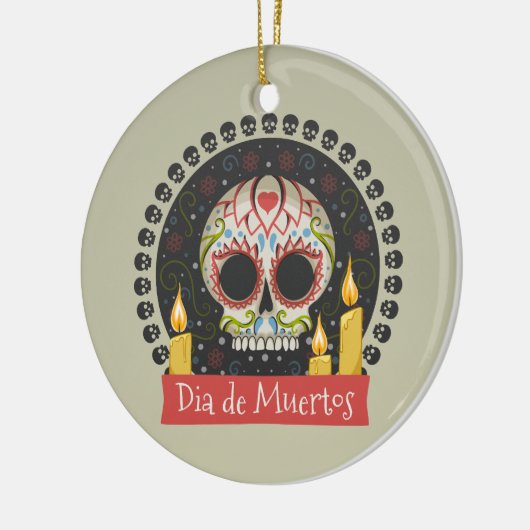 Simple Dia de Muertos Skull & Candles Ornament (Links)