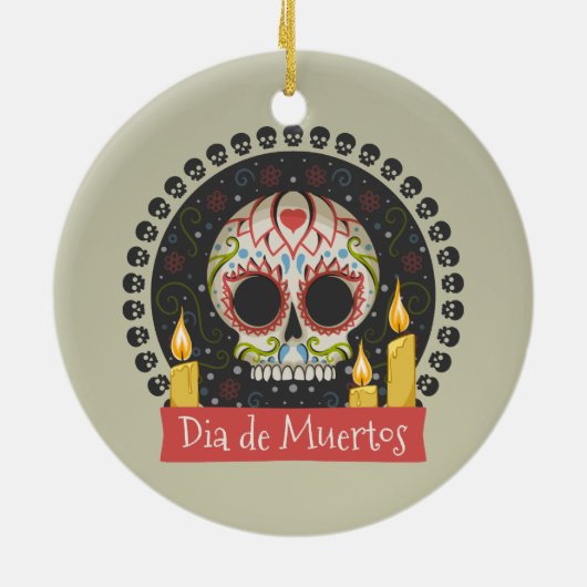 Simple Dia de Muertos Skull & Candles Ornament (Achterkant)