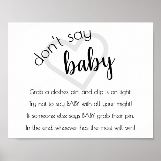 Simple Dont Say Baby | Black Script Shower Game Poster (Voorkant)