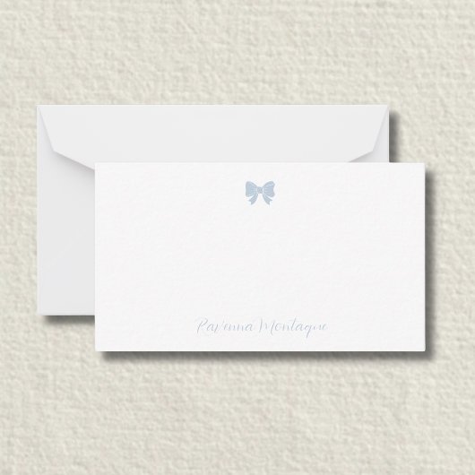 Simple Dusty Blue Chic Bow Handwritten Name Notitiekaartje