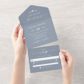 Simple Dusty Blue Elegant Calligraphy Wedding All In One Uitnodiging (Afscheurbaar)
