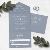 Simple Dusty Blue Elegant Calligraphy Wedding All In One Uitnodiging