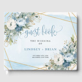 Simple Dusty Blue Flowers Gold Wedding Guest Book Gastenboek (Voorkant)