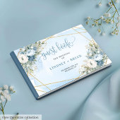Simple Dusty Blue Flowers Gold Wedding Guest Book Gastenboek