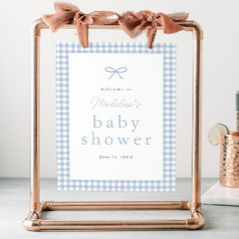 Simple Dusty Blue Gingham Boys Baby shower Welkom Poster