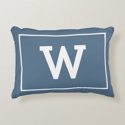 Simple Dusty Blue Initiaal Monogram Accent Kussen (Voorkant)