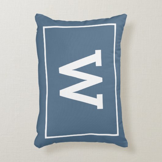 Simple Dusty Blue Initiaal Monogram Accent Kussen (Voorkant(Verticaal))