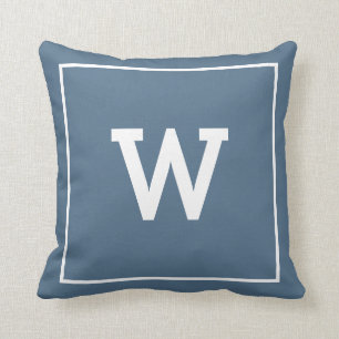 Simple Dusty Blue Initiaal Monogram Kussen