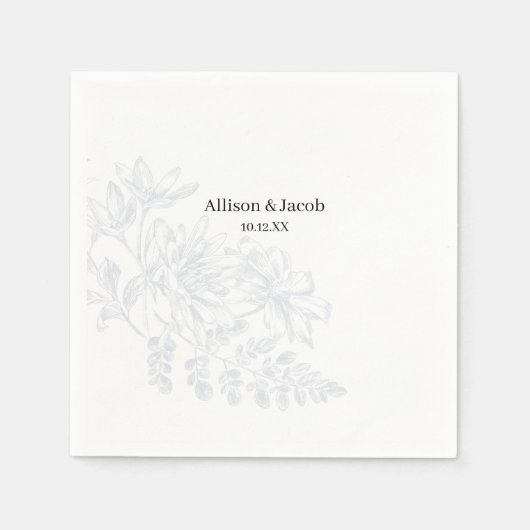 Simple Dusty Blue Line Drawing Wedding Napkins Servet (Voorkant)