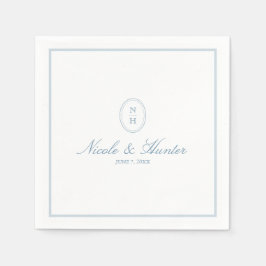 Simple Dusty Blue Monogram Crest Wedding Servet