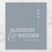 Simple Dusty Blue Monogram Script Weduwen Wijn Etiket (Enkel label)