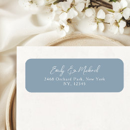 Simple Dusty Blue Script Wedding Return Address Etiket