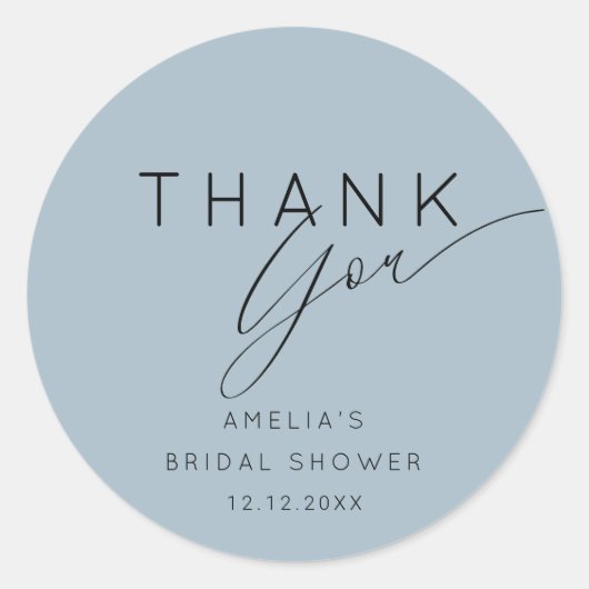 Simple Dusty Blue Thank You Bridal Shower  Ronde Sticker (Voorkant)