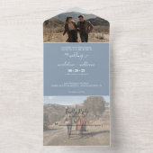 Simple Dusty Blue Trendy Photo Wedding All In One Uitnodiging (Binnen)