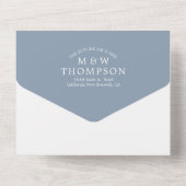 Simple Dusty Blue Trendy Photo Wedding All In One Uitnodiging (Achterkant)