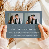 Simple Dusty Blue Two Photo Wedding Kaart