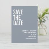 Simple Dusty Blue Typography Weddenfoto Save The Date (Staand voorkant)