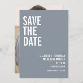 Simple Dusty Blue Typography Weddenfoto Save The Date