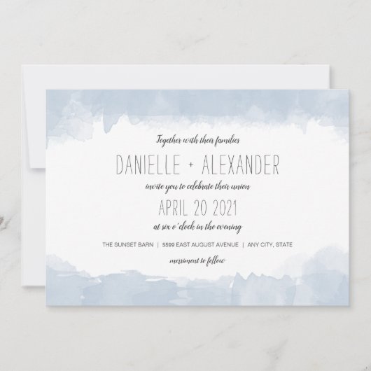 Simple Dusty Blue Waterverf bruiloft Kaart (Voorkant)