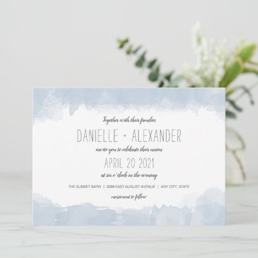 Simple Dusty Blue Waterverf bruiloft Kaart (Staand voorkant)