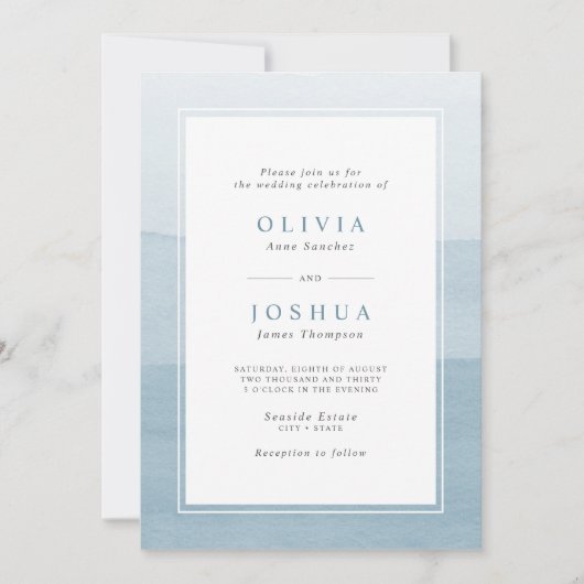 Simple Dusty Blue Waterverf Ombre Wedding Kaart (Voorkant)