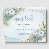 Simple Dusty Blue White Gold Flowers Guest Book Gastenboek (Voorkant)