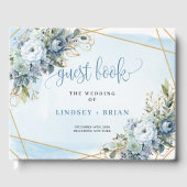 Simple Dusty Blue White Gold Flowers Guest Book Gastenboek (Voorkant)