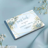 Simple Dusty Blue White Gold Flowers Guest Book Gastenboek