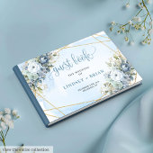 Simple Dusty Blue White Gold Flowers Guest Book Gastenboek