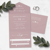 Simple Dusty Mauve Elegant Calligraphy Wedding All In One Uitnodiging