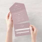 Simple Dusty Mauve Elegant Calligraphy Wedding All In One Uitnodiging (Afscheurbaar)