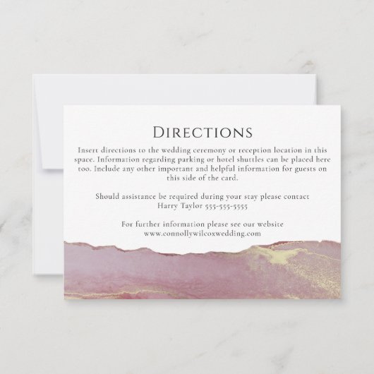 Simple Dusty Pink Wedding Information Kaart (Achterkant)