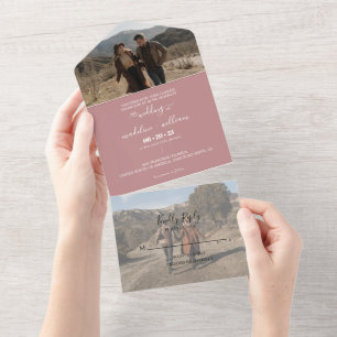 Simple Dusty Roos Blush Trendy Photo Wedding All In One Uitnodiging