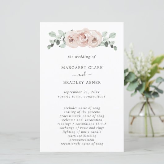 Simple Dusty Roos Floral Elegant Wedding Programme (Staand voorkant)