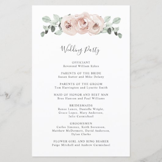 Simple Dusty Roos Floral Elegant Wedding Programme (Achterkant)