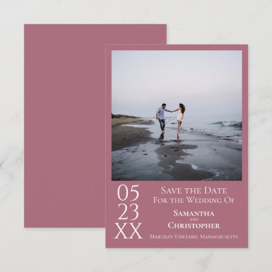 Simple Dusty Roos Modern Minimalist Photo Wedding Save The Date (Voorkant / Achterkant)