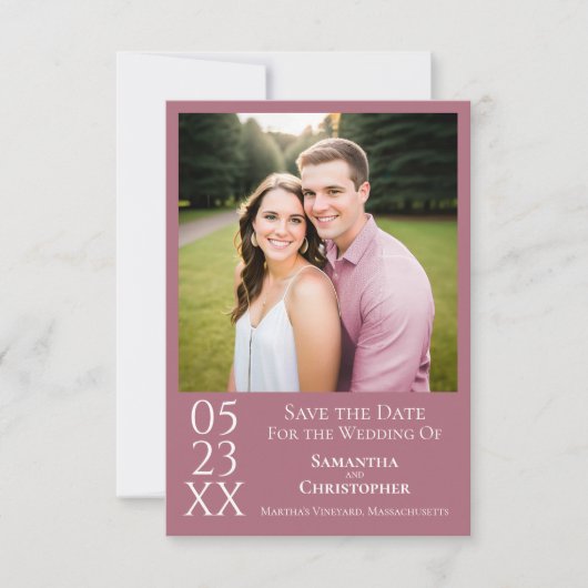Simple Dusty Roos Modern Minimalist Photo Wedding Save The Date (Voorkant)