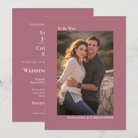 Simple Dusty Roos of Mauve Vertical Photo Wedding Kaart (Voorkant / Achterkant)