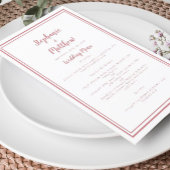 Simple Dusty Roos Pink White Wedding Menu Elegant