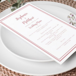 Simple Dusty Roos Pink White Wedding Menu Elegant