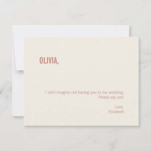 Simple Dusty Terracotta Bloemenmeisje Voorstel Kaa Notitiekaartje (Achterkant)