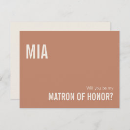Simple Dusty Terracotta Matron of Honor Voorstel Notitiekaartje